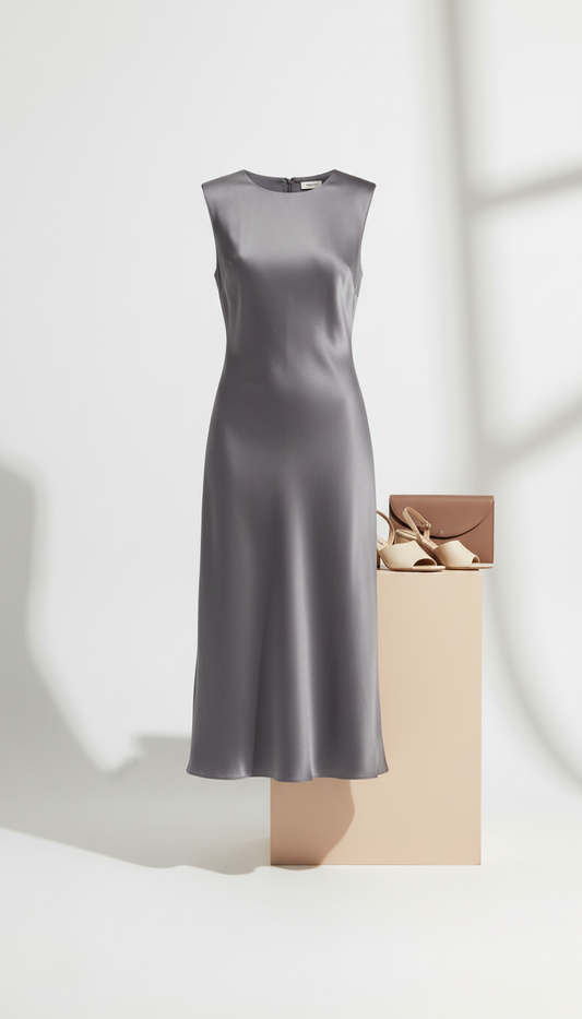 Graphite Silk Midi Dress