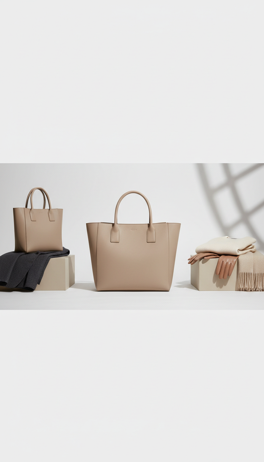 Stone Beige Leather Structured Tote